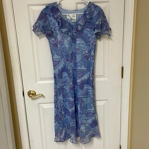 Betsy Lauren blue & purple dress with ruffles. Size 6